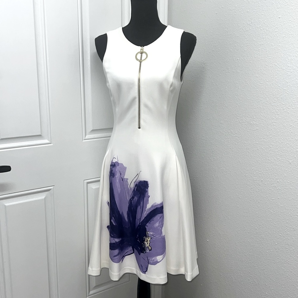 Elegant White Dress with Purple Floral Design‎ 4